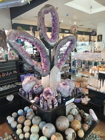 Closeup of Raw amethyst geode portals at 5280 Crystals