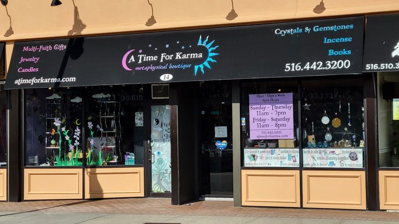 A Time For Karma Metaphysical Store storefront in Rockville Centre New York