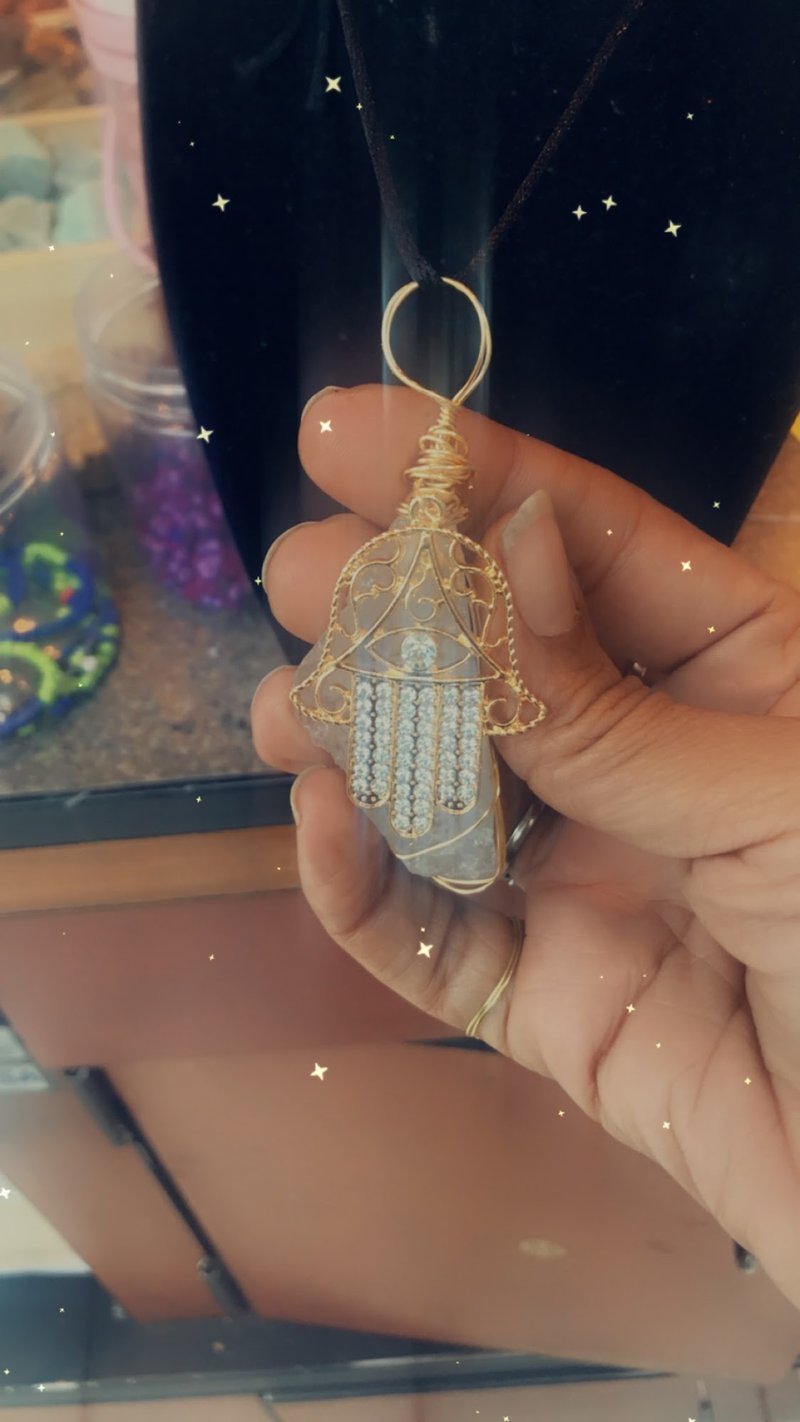 Hamsa hand (Hand of Fatima) clear quartz pendant from Angels Crystals & Essentials in Calumet City Illinois