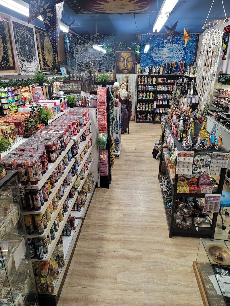 Interior view showcasing crystal towers, spheres, and carved stone pieces