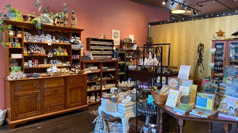 Interior view showcasing crystal towers, spheres, and carved stone pieces