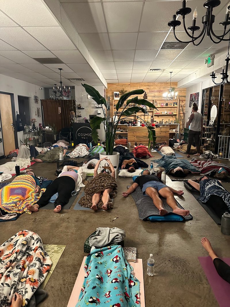 Organized crystal display with labeled stones and healing minerals