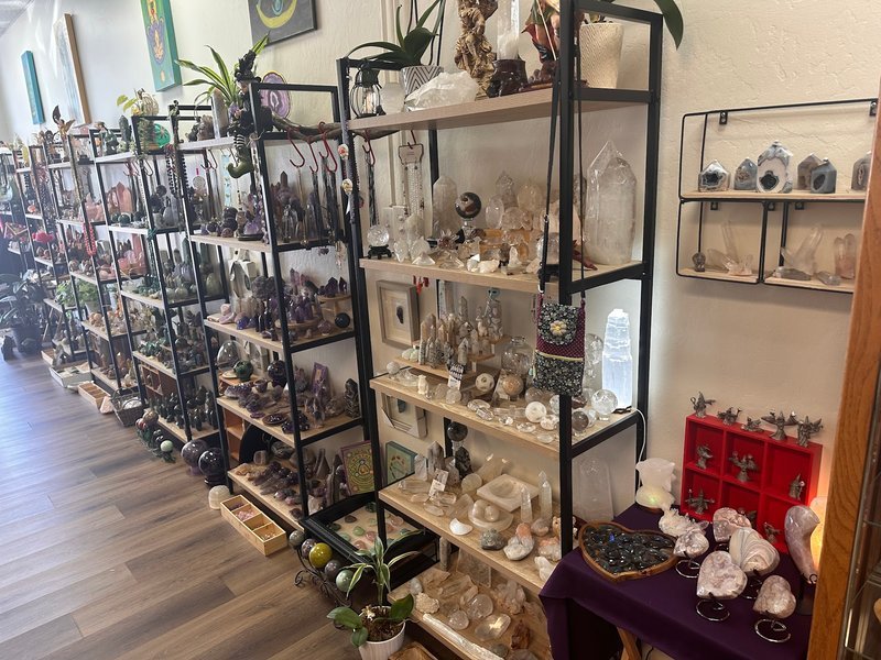 Crystal and mineral display with organized specimens and inventory