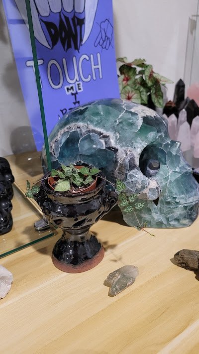 Variety of gemstones, crystal carvings, and polished mineral specimens