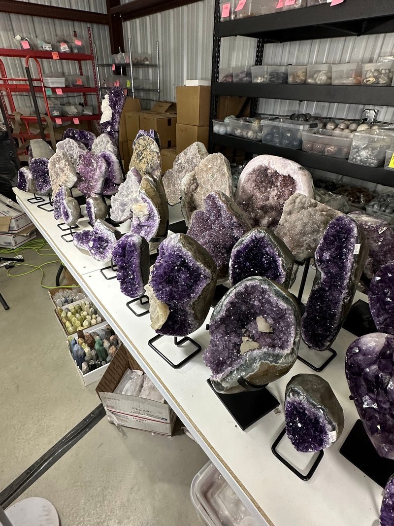 Crystal and mineral display with organized specimens and inventory