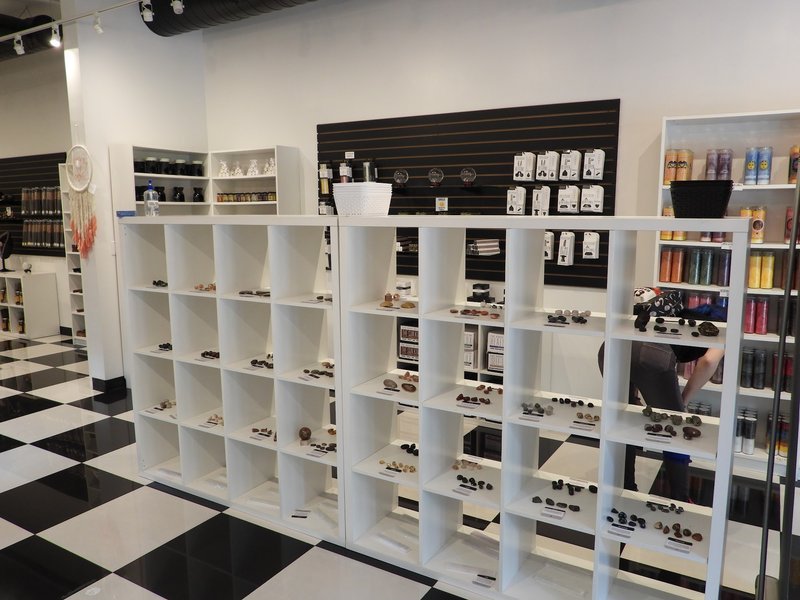 Crystal and mineral display with organized specimens and inventory