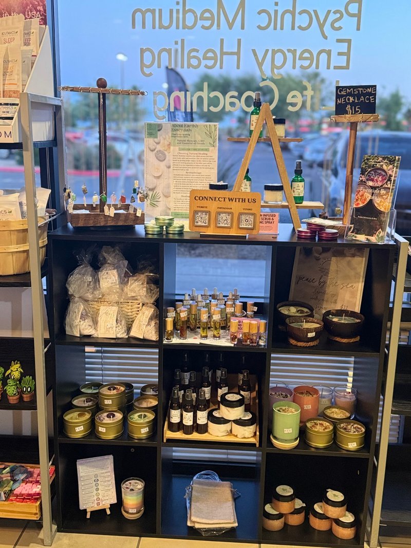 Store interior displaying crystals, minerals, and metaphysical supplies