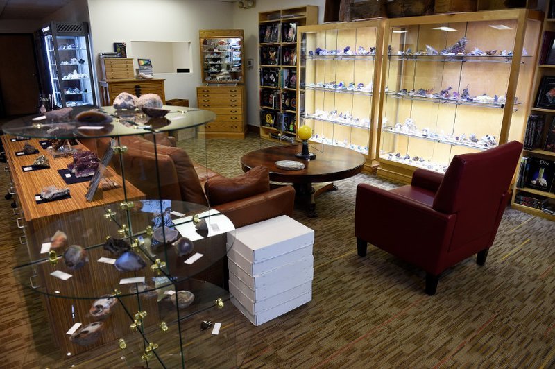 Interior view showcasing crystal towers, spheres, and carved stone pieces