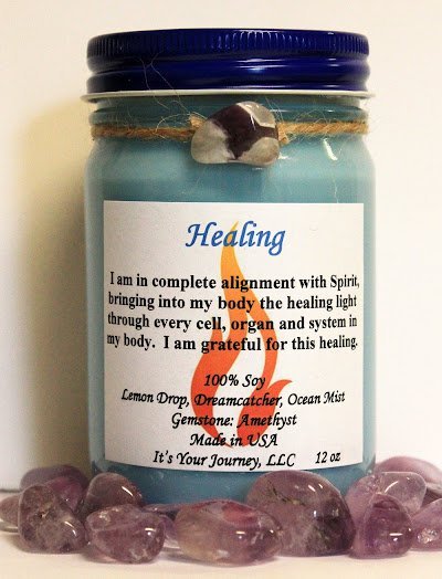 Crystal specimens and spiritual items on display