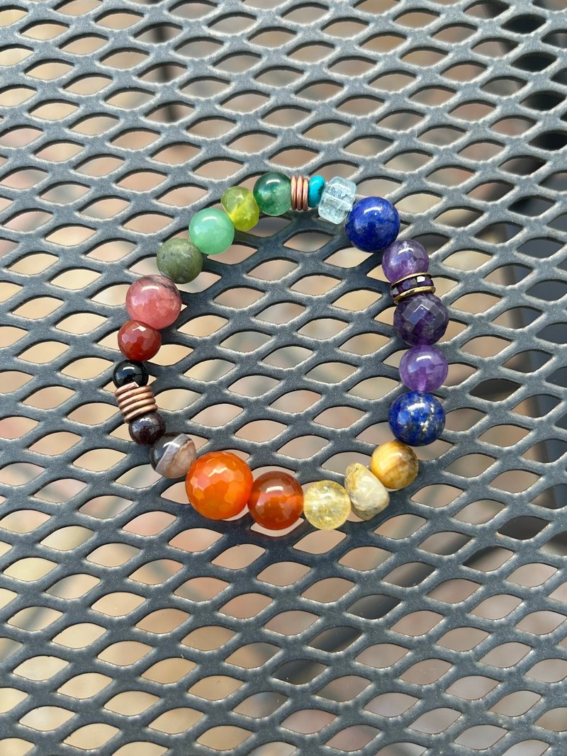 Organized crystal display with labeled stones and healing minerals