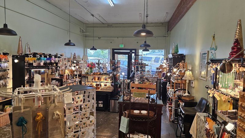 Interior view showcasing crystal towers, spheres, and carved stone pieces
