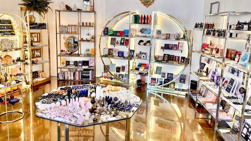 Crystal and mineral display with organized specimens and inventory