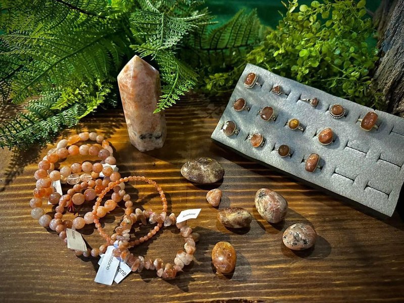 Interior view showcasing crystal towers, spheres, and carved stone pieces