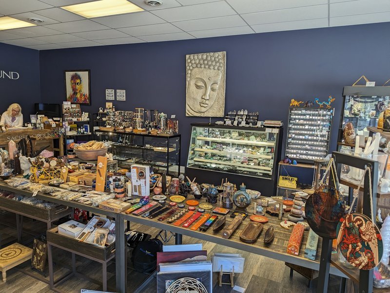 Crystal and mineral display with organized specimens and inventory