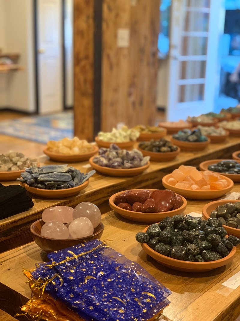 Crystal and mineral display with organized specimens and inventory