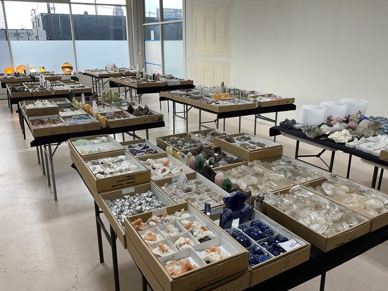 Store interior displaying crystals, minerals, and metaphysical supplies