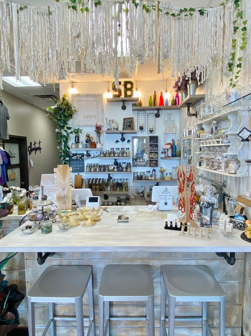 Interior view showcasing crystal towers, spheres, and carved stone pieces