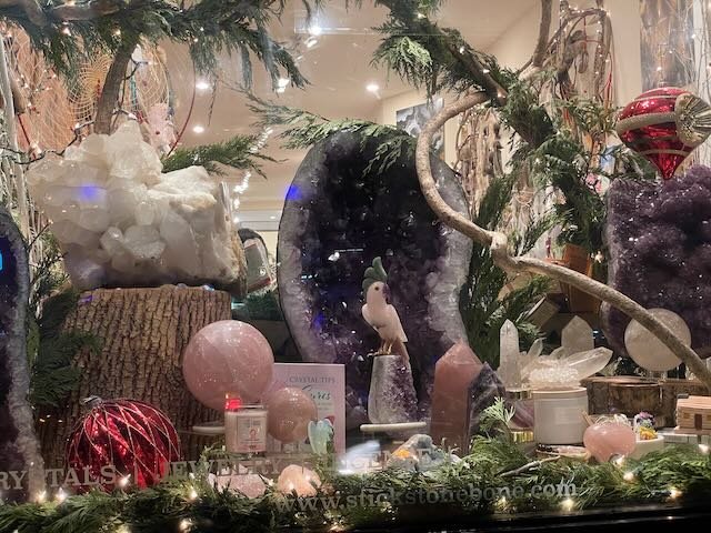Store interior displaying crystals, minerals, and metaphysical supplies