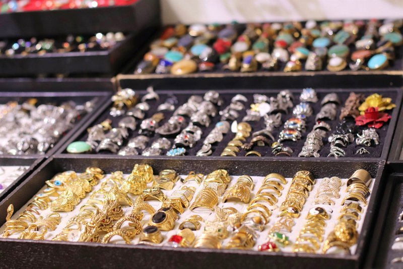 Interior view showcasing crystal towers, spheres, and carved stone pieces