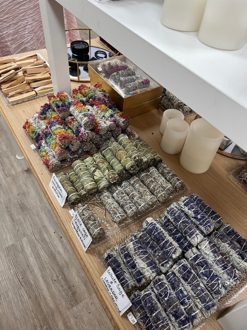 Interior view showcasing crystal towers, spheres, and carved stone pieces