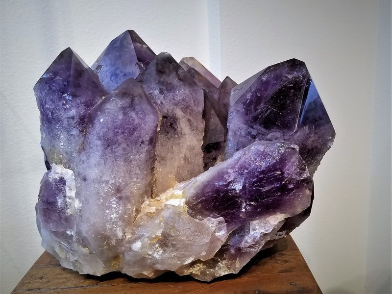 Interior view showcasing crystal towers, spheres, and carved stone pieces