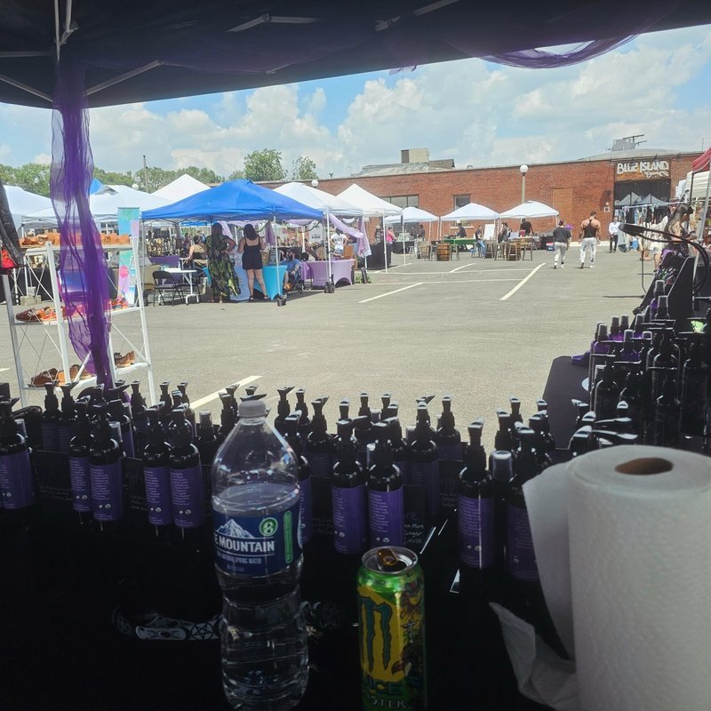 Retail display with tumbled stones, raw crystals, and polished specimens